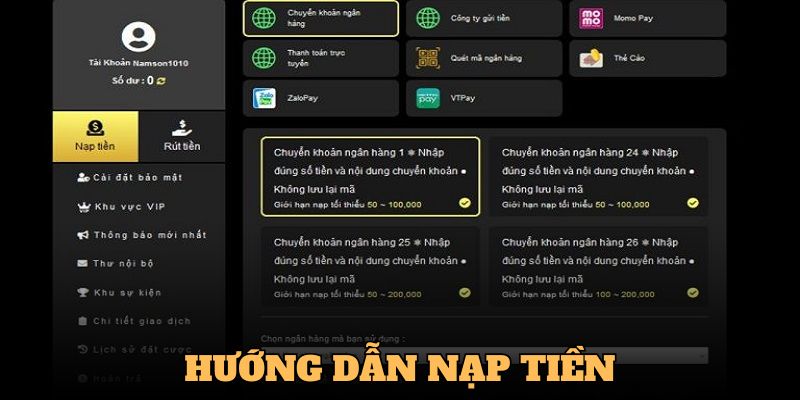 Hướng dẫn HUBET - Nạp tiền vào ví cá cược